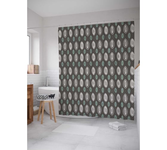Штора (занавеска) для ванной JoyArty "Полосатые овалы" из сатена, 180х200 см с крючками, sc_28993 1