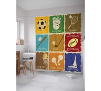 Штора (занавеска) для ванной JoyArty "Спортивный коллаж" из сатена, 180х200 см с крючками, sc_17319