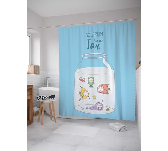 Штора (занавеска) для ванной JoyArty "Аквариумные рыбки" из сатена, 180х200 см sc_378601 1