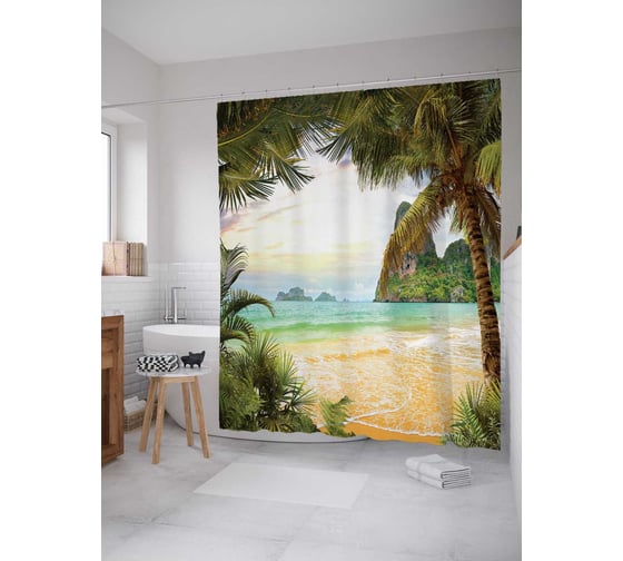 Штора (занавеска) для ванной JoyArty "Тропическая арка" из сатена, 180х200 см с крючками, sc_13797 1