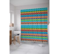 Штора (занавеска) для ванной JoyArty "Волны со всеми цветами" из сатена, 180х200 см с крючками, sc_21533