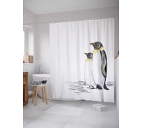 Штора (занавеска) для ванной JoyArty "Пингвины на прогулке" из сатена, 180х200 см с крючками, sc_17278