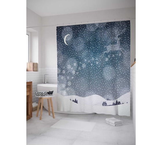 Штора (занавеска) для ванной JoyArty "Снежный олень" из сатена, 180х200 см с крючками, sc_21455 1