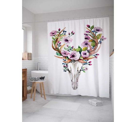 Штора (занавеска) для ванной JoyArty "Цветочные видения" из сатена, 180х200 см с крючками, sc_14503