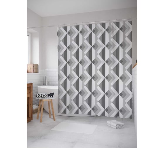 Штора (занавеска) для ванной JoyArty "Мраморная иллюзия" из сатена, 180х200 см с крючками, sc_21694