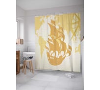 Штора (занавеска) для ванной JoyArty "Силуэт корабля" из сатена, 180х200 см с крючками, sc_16718