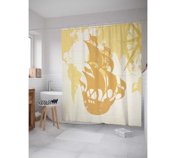 Штора (занавеска) для ванной JoyArty "Силуэт корабля" из сатена, 180х200 см с крючками, sc_16718 1