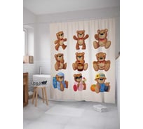 Штора (занавеска) для ванной JoyArty "Медвежьи заботы" из сатена, 180х200 см с крючками, sc_13697