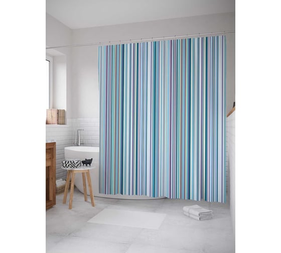 Штора (занавеска) для ванной JoyArty "Полосатые просторы" из сатена, 180х200 см с крючками, sc_21534 1