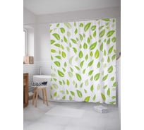 Штора (занавеска) для ванной JoyArty "Лиственный узор" из сатена, 180х200 см с крючками, sc_13306