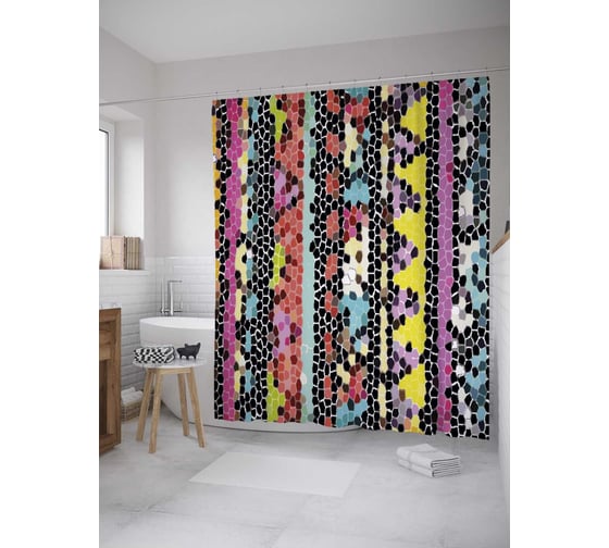 Штора (занавеска) для ванной JoyArty "Змеиный рисунок" из сатена, 180х200 см с крючками, sc_28551 1