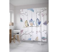 Штора (занавеска) для ванной JoyArty "Соловьиное трио" из сатена, 180х200 см с крючками, sc_28546