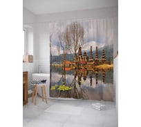 Штора (занавеска) для ванной JoyArty "Поселок вблизи воды" из сатена, 180х200 см с крючками, sc_16203