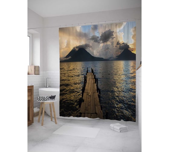 Штора (занавеска) для ванной JoyArty "Пустой причал" из сатена, 180х200 см с крючками, sc_28441 1