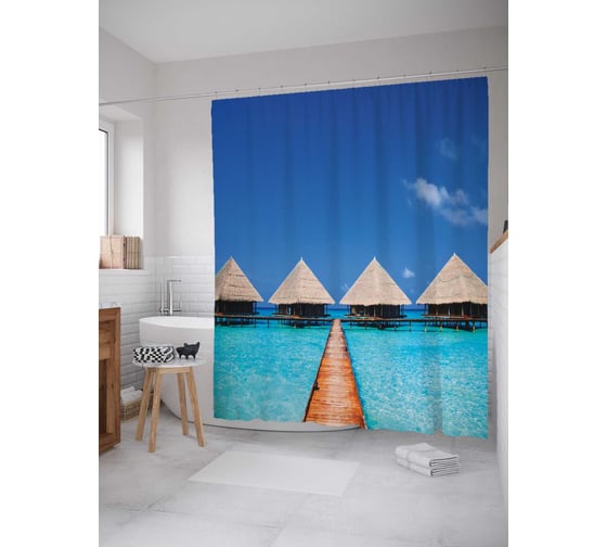 Штора (занавеска) для ванной JoyArty "Морской мост" из сатена, 180х200 см с крючками, sc_13832 1