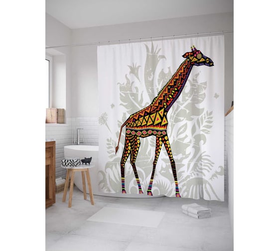Штора (занавеска) для ванной JoyArty "Жираф - галлюцинация" из сатена, 180х200 см с крючками, sc_16953 1
