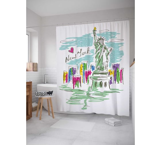 Штора (занавеска) для ванной JoyArty "Красочный Нью-Йорк" из сатена, 180х200 см с крючками, sc_26422 1