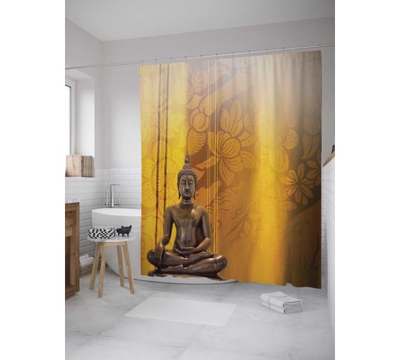 Штора (занавеска) для ванной JoyArty "Будда и цветочный узор" из сатена, 180х200 см с крючками, sc_10037 1