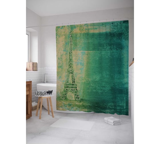 Штора (занавеска) для ванной JoyArty "Эйфелева башня волшебна" из сатена, 180х200 см с крючками, sc_16231 1
