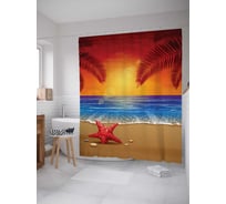 Штора (занавеска) для ванной JoyArty "Морская звезда на суше" из сатена, 180х200 см с крючками, sc_17127