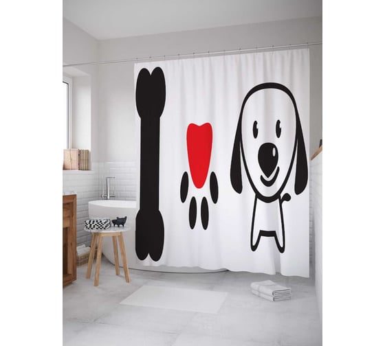 Штора (занавеска) для ванной JoyArty "Любовь к косточкам" из сатена, 180х200 см с крючками, sc_10661 1