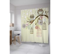Штора (занавеска) для ванной JoyArty "Испуганные совы" из сатена, 180х200 см с крючками, sc_10825