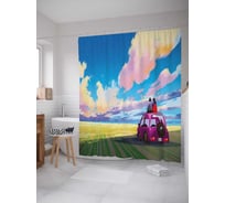 Штора (занавеска) для ванной JoyArty "Любование небом на машине" из сатена, 180х200 см с крючками, sc_15143