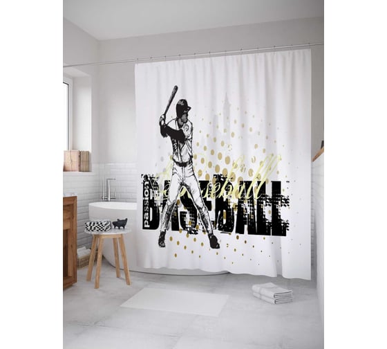 Штора (занавеска) для ванной JoyArty "Бейсбольная страсть" из сатена, 180х200 см с крючками, sc_17292 1