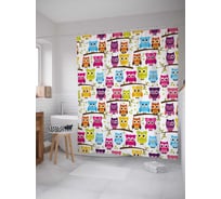 Штора (занавеска) для ванной JoyArty "Совиное представление" из сатена, 180х200 см с крючками, sc_10816