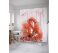 Штора (занавеска) для ванной JoyArty "Дымный фламинго" из сатена, 180х200 см с крючками, sc_14672