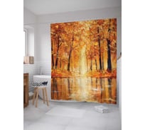 Штора (занавеска) для ванной JoyArty "Живая река в лесу" из сатена, 180х200 см с крючками, sc_15106