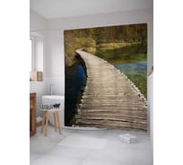 Штора (занавеска) для ванной JoyArty "Мостик на другой берег" из сатена, 180х200 см с крючками, sc_16089