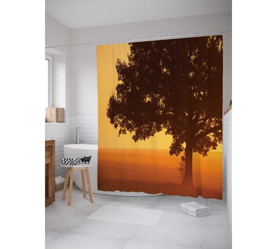 Штора (занавеска) для ванной JoyArty "Древо мудрости" из сатена, 180х200 см с крючками, sc_17232 1