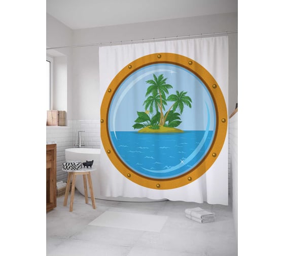 Штора (занавеска) для ванной JoyArty "Земля близко" из сатена, 180х200 см с крючками, sc_15505