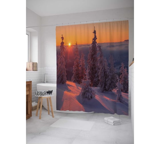 Штора (занавеска) для ванной JoyArty "Елочки готовятся ко сну" из сатена, 180х200 см с крючками, sc_21506 1