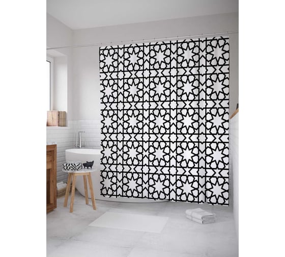 Штора (занавеска) для ванной JoyArty "Звездная решетка" из сатена, 180х200 см с крючками, sc_17004 1