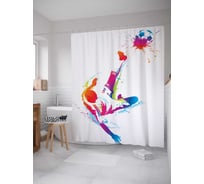 Штора (занавеска) для ванной JoyArty "Радужный футболист" из сатена, 180х200 см с крючками, sc_17312