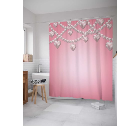 Штора (занавеска) для ванной JoyArty "Висящие драгоценности" из сатена, 180х200 см с крючками, sc_14169 1