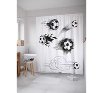 Штора (занавеска) для ванной JoyArty "Летящие мячи" из сатена, 180х200 см с крючками, sc_17314