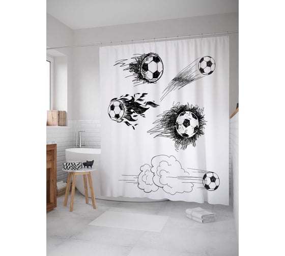 Штора (занавеска) для ванной JoyArty "Летящие мячи" из сатена, 180х200 см с крючками, sc_17314 1