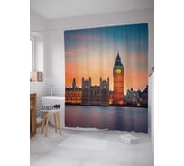 Штора (занавеска) для ванной JoyArty "Биг Бен с другого берега" из сатена, 180х200 см с крючками, sc_14661