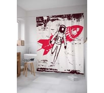 Штора (занавеска) для ванной JoyArty "Космонавт с ракетой" из сатена, 180х200 см с крючками, sc_13142