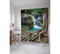 Штора (занавеска) для ванной JoyArty "Корни у водопада" из сатена, 180х200 см с крючками, sc_14573