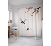 Штора (занавеска) для ванной JoyArty "Улетающие журавли" из сатена, 180х200 см с крючками, sc_14279