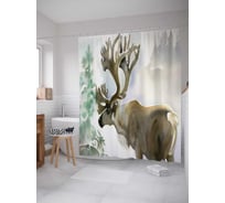 Штора (занавеска) для ванной JoyArty "Мирный лось" из сатена, 180х200 см с крючками, sc_17525
