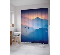 Штора (занавеска) для ванной JoyArty "В горах на парашюте" из сатена, 180х200 см с крючками, sc_17318