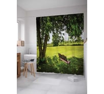 Штора (занавеска) для ванной JoyArty "Уютное укрытие от солнца" из сатена, 180х200 см с крючками, sc_17628