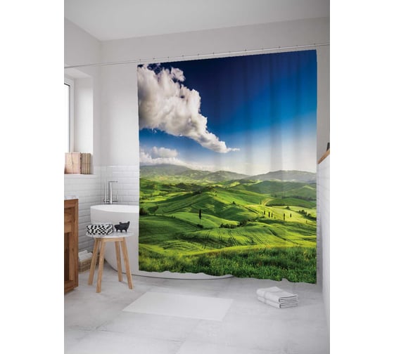 Штора (занавеска) для ванной JoyArty "В далекий путь" из сатена, 180х200 см с крючками, sc_13665 1