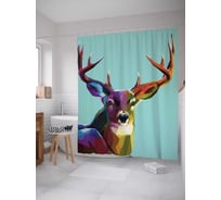 Штора (занавеска) для ванной JoyArty "Радужный олень" из сатена, 180х200 см с крючками, sc_15540