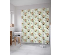 Штора (занавеска) для ванной JoyArty "Грибной поселок" из сатена, 180х200 см с крючками, sc_12098